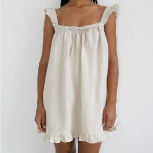 Boheme Goods Ruffle Mini Dress in Oat Linen
